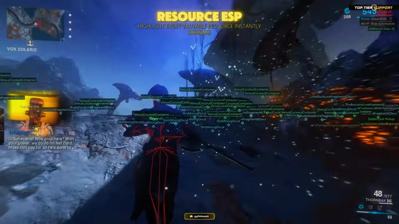 Resource ESP labels highlighting loot through terrain